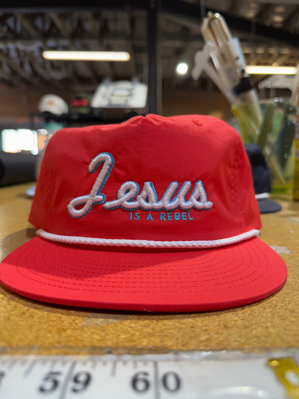 Jesus Is A Rebel |RED WHITE ROPE | 3D Embroidery